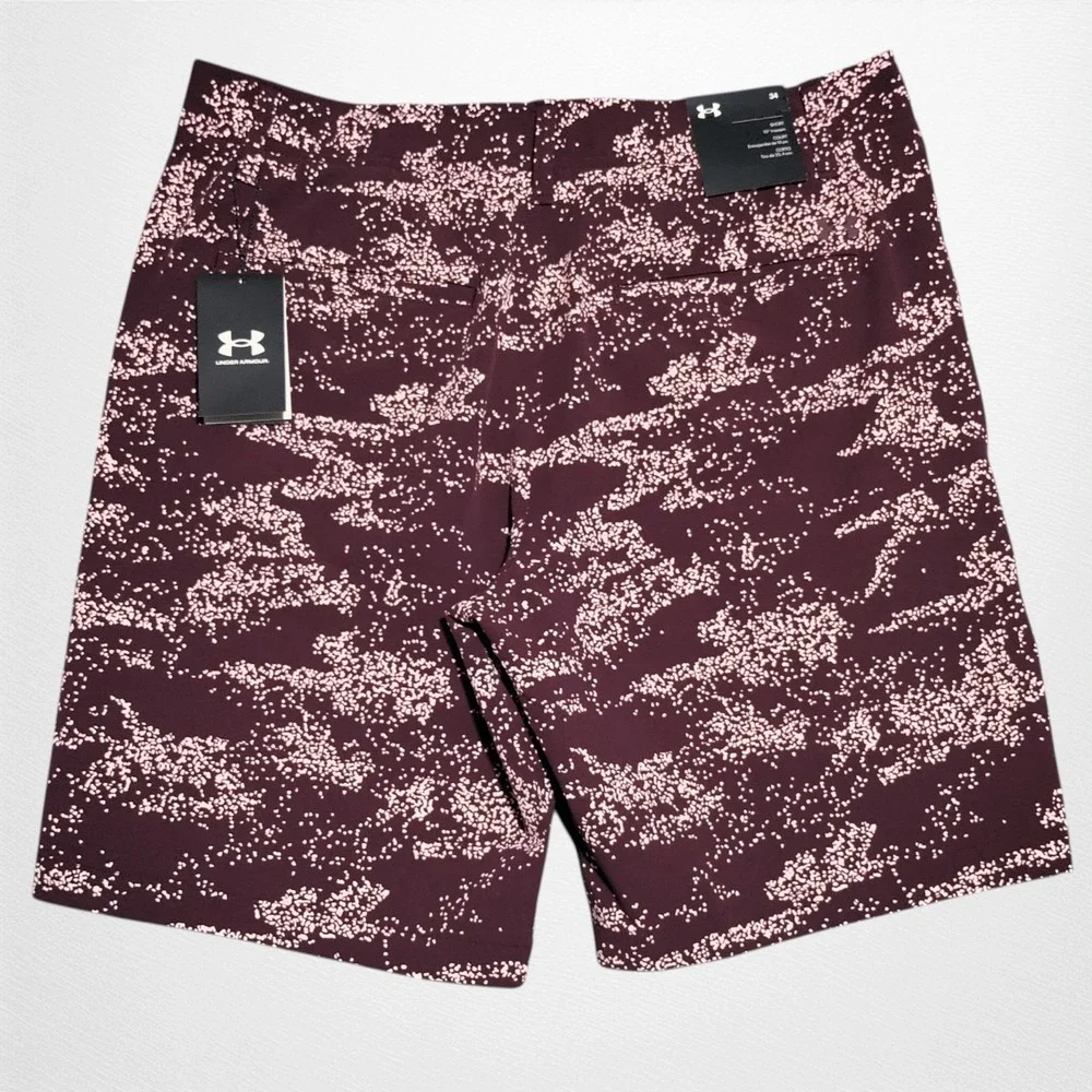 Under Armour UA Golf Shorts Mens 34 Burgundy Printed 10